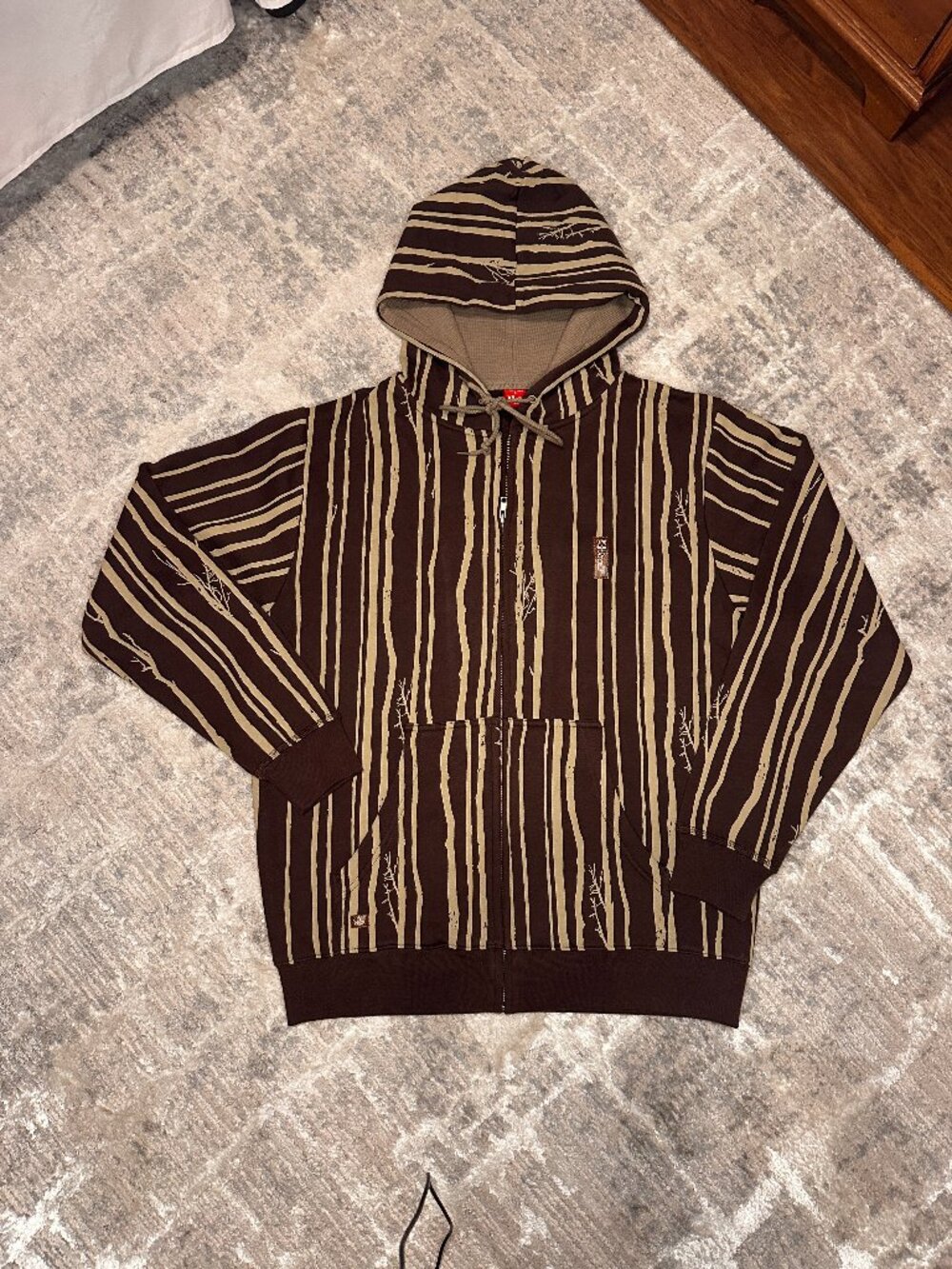 Foursquare Mens Full Zip Hoodie Brown Tan Zipper Pockets Snowboarding Small NWOT